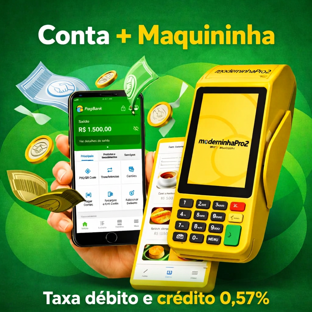 Conta + Maquininha PagBank com taxa de débito e crédito 0,57%